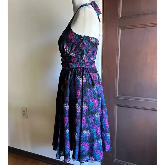 HELL BUNNY Vixen | Margot Dark Floral Halter Retro Dress | Size Small - Picture 4 of 7